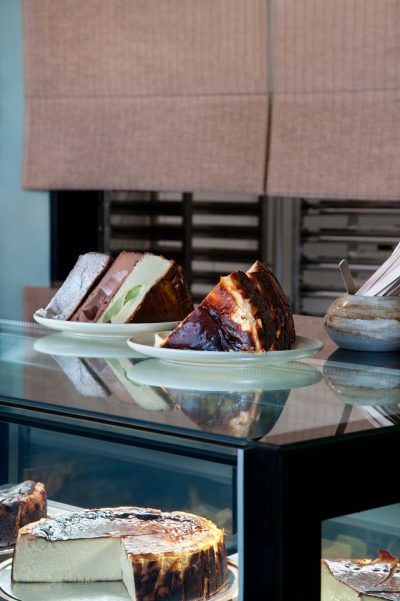 Cheesecake slices on display at Better Burnt café in London
